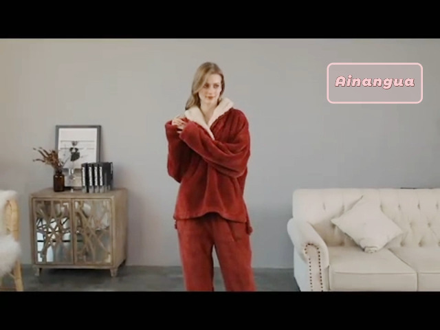 Ainangua Women's Winter Fluffy Pajamas Set Fuzzy Fleece Pullover